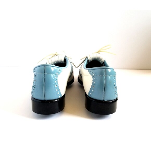 Vintage MONTGOMERY WARD Golf Shoes Sz 9 Blue White Oxford Kiltie Spikes - Picture 10 of 14